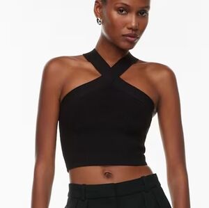 Babaton Sculpt Knit Cross Cross Black Crop Tank Top